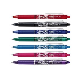 7 x PILOT FRIXION CLICKER 0.7mm BLRT-FR7 - ERASABLE RETRACTABLE ROLLERBALL, 1 OF EACH COLOUR - RED, LIGHT BLUE, DARK BLUE, GREEN, PINK, VIOLET and BLACK
