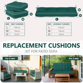 Wenqik 3 Pcs Outdoor Chair Cushions Set Waterproof Tufted Patio Furniture Seat Pad 1 Pcs 44 x 19 in Loveseat 2 Pcs 19 x 19 in Cushion for Square Settee Indoor Sofa Wicker Couch Bench(Green)
