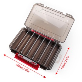 Jemey Fishing Bait Box, 19.5 x 12 x 3.6 cm, Double-Sided Bait Box Fishing with Carry Handle, 14 Compartments, Hardbait Box, Tackle Box for Hardbaits, Wobbler, Rubber Bait, Fishing Accessories