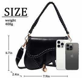 Stylish saddle bag Women's handbag Trendy shoulder bag crossbody bag, Black