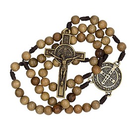Wooden Rosary with Saint Benedict Medal and Crucifix | Patron Saint of Students and Europe | Great Catholic Gift for First Communion, Confirmation, Ordinations, and Weddings