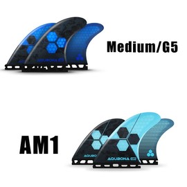 AQUBONA Twin/Tri/Quad Fin Set Honeycomb Fiberglass Performance Single Tag & Double Tag Support G3/G5/G6/GX/AM1 Size Surfboard fin with Fin Key Screws (3 fin-medium/G5, Blue Single Tab)