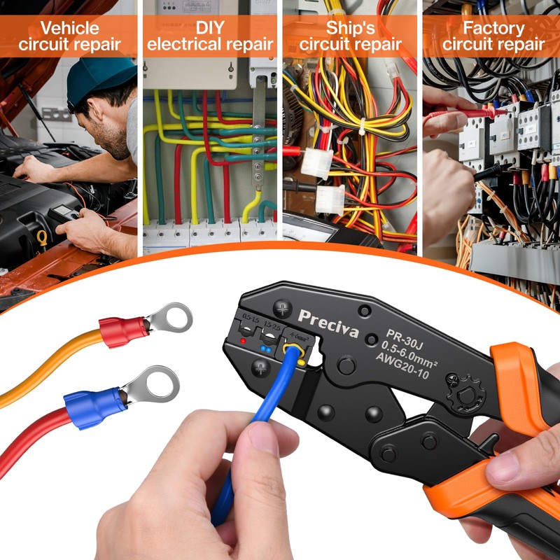 Preciva Crimping Tool for Insulated Terminals Wire Connectors, AWG20-10 Ratchet