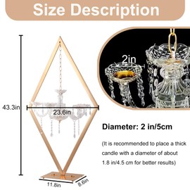 BFECGDXT 2pcs Metal Candle Holders, 43" Diamond Candlestick Centerpiece with Acrylic Crystal Drops, Gold Candelabra Stand for Wedding Dining Table Party Home Decoration