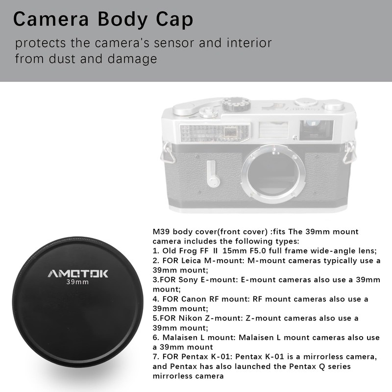 (1 Set) M39 (39mm) Body Cap Compatible LM Voigtlander 39mm