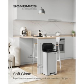 SONGMICS Kitchen Trash Can, 8-Gallon (30 L) Garbage Can with Lid, Stainless Steel, Soft Close and Stays Open, Inner Bucket, Wide Non-Slip Pedal, Metallic Silver ULTB546E01