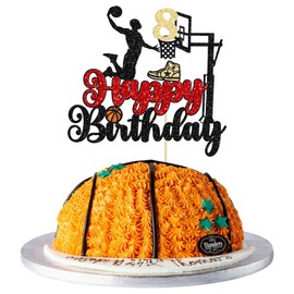 1 pieza de decoración para tartas de baloncesto de octavo cumpleaños con purpurina, diseño deportivo para baby shower, decoración de pasteles de octavo cumpleaños, suministros de fiesta, color negro