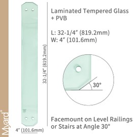 5-Pack 32.25 Inch Myard Laminated & Tempered Glass Balusters with Brackets + Screws for Facemount for Level, Stair, Home, Villa, Hallway, Deck, Patio, Fence, Wood or Aluminum Railing Rails