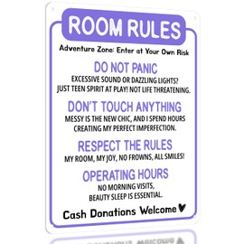 Funny Room Rules Sign - Cute Room Decor for Teen Girls Bedroom, Lavender Preppy Room Decorations, Cute Purple Teenage Door Sign & Fun Gifts for Birthday and Holidays (Room Rules Lavender)