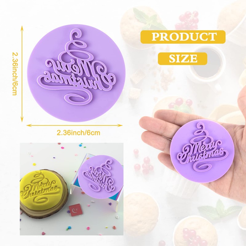 AWAVM Purple Round Cookie Mould, Merry Christmas Cookie Acrylic Baking
