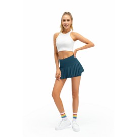 Raroauf - Faldas de tenis plisadas con pantalones cortos, minifalda de cintura alta, falda de golf, faldas atléticas para entrenamiento de pickball, Verde oscuro, Small