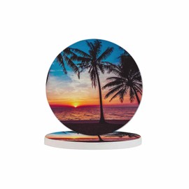 Pznen Tropical Beach Cup Coasters for Table Beautiful Sunset Coast Seascape Sunrise Dusk Scenery Reusable Drink Coasters Set 2 Pcs Coffee Home Farmhouse Living Room Bar Decor for Men Women