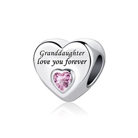 MiiFort Granddaughter Love Heart Charm for Bracelets Pendant Necklaces Gift for Women Grandchild Granddaughter Christmas Birthday Family Love You Forever Pink Cubic Zirconia