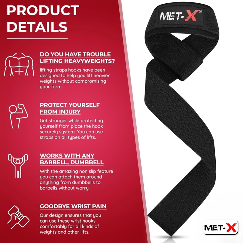 Met-X Weight Lifting Straps for Men & Women, Hand Grip