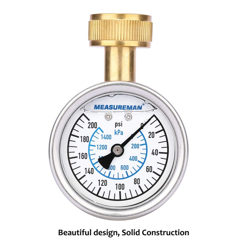 MEASUREMAN 2-1/2" Glycerin Filled Stainless Steel Water Pressure Test Gauge,