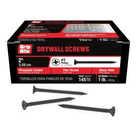 Grip-Rite 2DWS1#6 X 2" Phillips Bugle Head Fine Thread Sharp Point Drywall Screw, 1lb Box