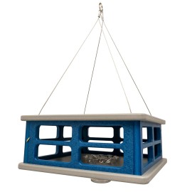 Amish Handmade BLUEBIRD CAGE FEEDER - Safe Secure Hanging Blue Bird Meal Worm Feeder Amish USA - Light Gray & Blue