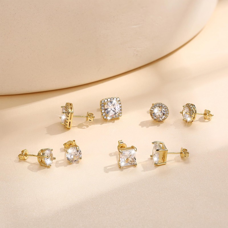 Dochais 4 Pairs 14K Gold Plated Brass Mens Earrings Set