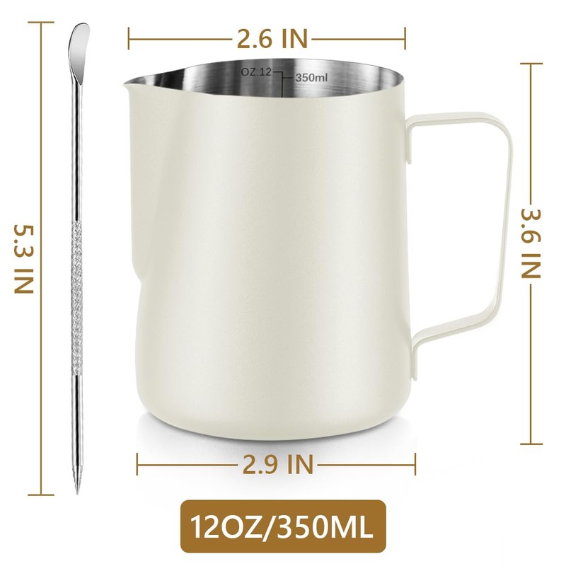 Frothing Milk Pitcher, 12 oz/350 ml Stainless Steel Frothing Milk