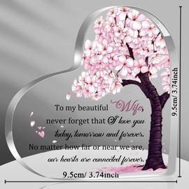 Wife Gifts Valentines Day Plaque Presents Beautiful Woman Heart Acrylic Desk Signs Keychains Ornament Birthday Christmas Keepsake Keyrings for Women Her Wedding Anniversary I Love You Key Chains