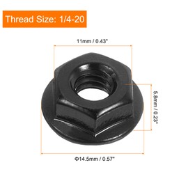 uxcell 1/4-20 Serrated Flange Hex Lock Nuts, 20Pcs 304 Stainless Steel Non-Slip Hexagon Flange Nut, Full Thread, Bright Finish, Black