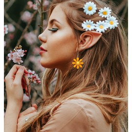 Daisy Earrings,Daisy Flower Earrings for Women Girl,Acrylic Yellow Flower Daisy Dangle Earring Wild Lily Petals Hawaii Plant Earrings (Orange)