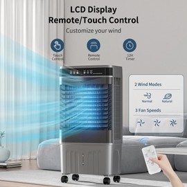 Zynkez Portable Air Cooler, 1800CFM Evaporative Swamp Cooler with Remote & 12H Timer, 3-in-1 Cooling Modes, 5.3Gal Water Tank & 4 Ice Packs, 3 Speeds for Indoor Outdoor Use in Room, Garage, Patio