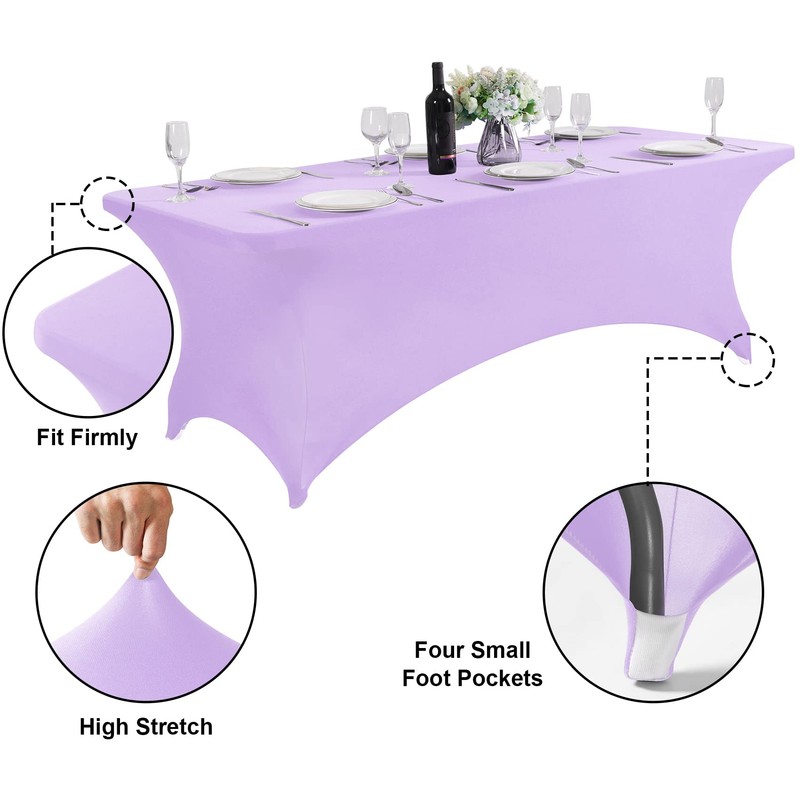 Peomeise 6FT Spandex Table Cover Rectangular Stretch Spandex Tablecloth (Lavender,6FT)