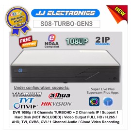 Epcom S08-TURBO-GEN3 DVR 8 Ch 1080p TurboHD + 2 Channels IP HDD not Included