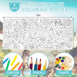 Dinosaur Giant Coloring Poster for Kids 30x72 Inch, Dinosaur Large Coloring Poster Tablecloth Books, Dinosaur Themed Color-in Activities Games for Kids School Classroom Home Party Supplies Decorations