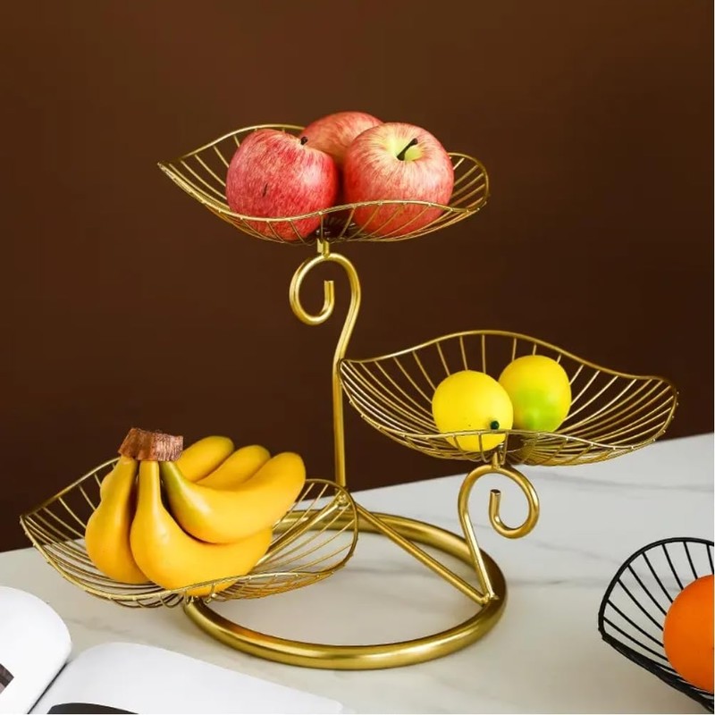 3-Tier Gold Metal Fruit Basket, Kitchen & Living Room Display