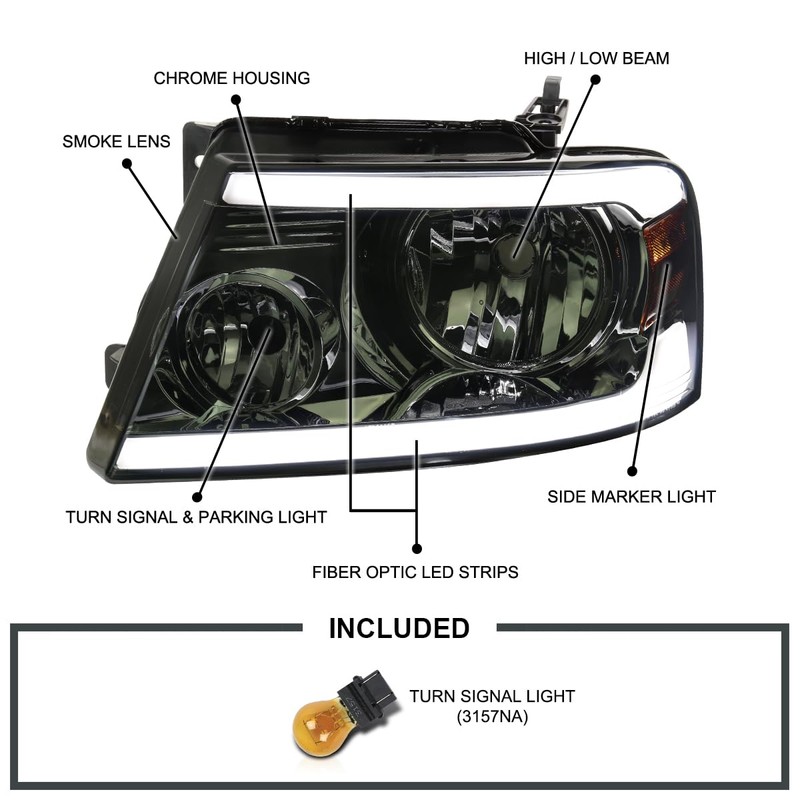 Spec-D Tuning Smoke Headlights with LED Bar Compatible with 2004-2008