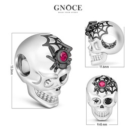 GNOCE 925 Sterling Silver Skull with Garnet and Black Stones Charm Fit Bracelet and Necklace Gifts for Women/Men/Girls, Silver