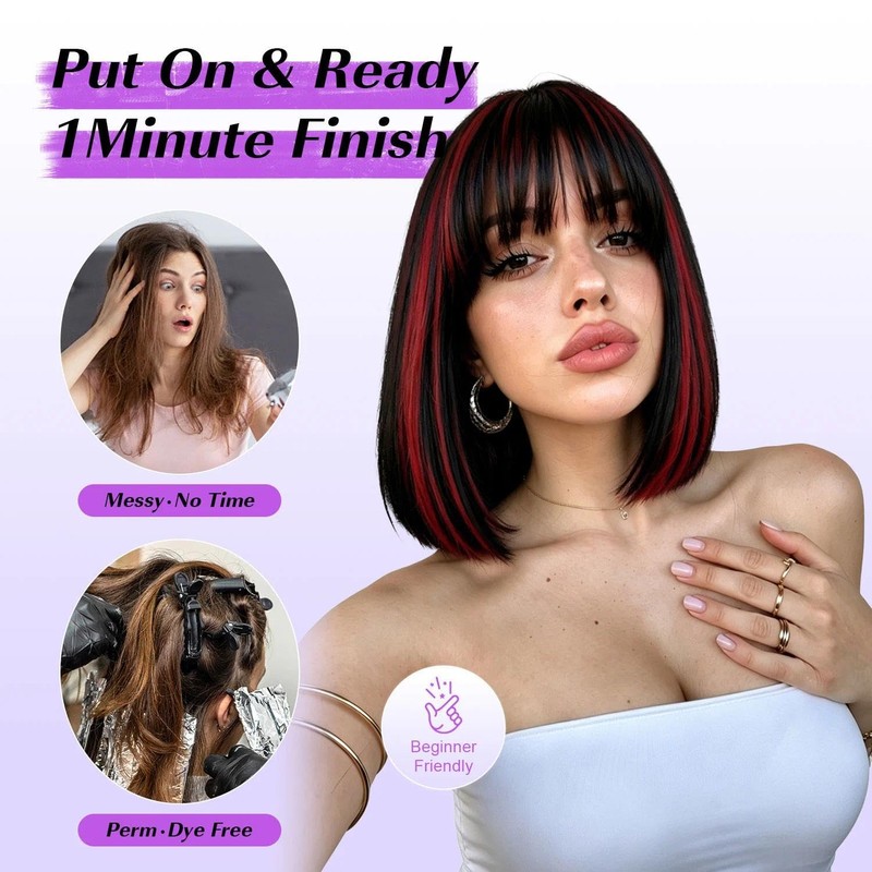 CURLCRAZY Bob Wig With Bangs Short Bob Wigs for Women