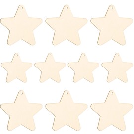 Personalize Pro Christmas Wooden Star Ornaments | Wood Stars Embellishments with Hole for Xmas Crafting | Ideal for DIY Crafts, Perfect Birthday Decorations & Christmas Craft Supplies - 10 Pieces