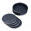 Dacasso Black Leatherette 4 Coaster Set, Round w/Holder - Luxury