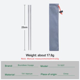 Boundless Voyage Titanium Chopsticks with Carrying Bag Ultralight Backpacking Gear Reusable Dishwasher Safe Chopsticks for Camping Travel (23cm 1pcs)