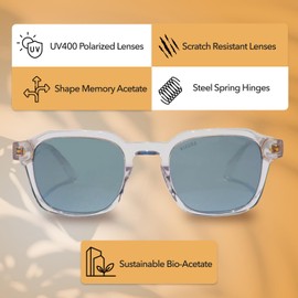 KIAURA Lautner Premium UV400 Polarized Sunglasses, XL & Original Sizes, Shape Memory Acetate Frames, Scratch-Resistant Lenses (Gold Crystal, Original)