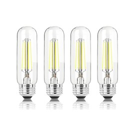 NOVELUX 5 Inch Edison Bulb, 5000K Daylight White E26 Led Bulb 6W Dimmable, 800LM T10 T9 Clear Glass Tubular Light Bulbs, AC 120V Equal 80 Watt Bulbs for Chandelier Pendant Wall Light - 4Pack