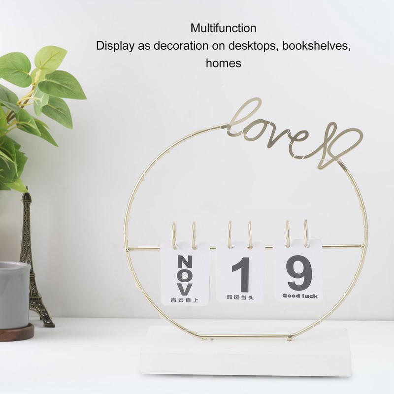 Metal Desk Calendar Modern Creative Tabletop Flip Calendar with LED
