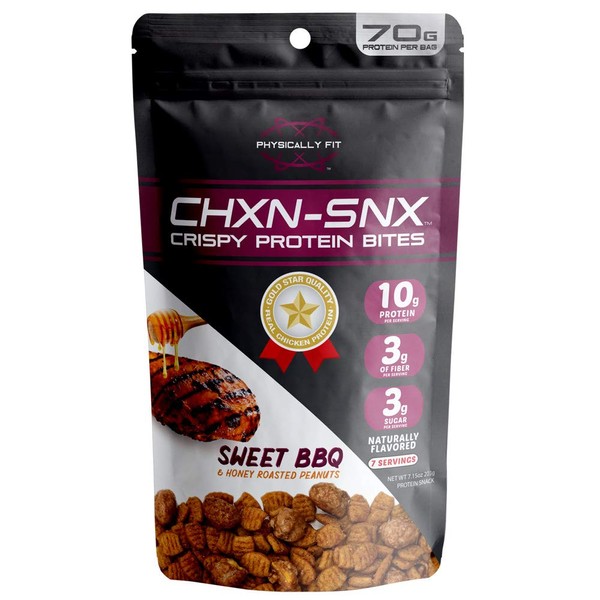 CHXN-SNX Crispy Protein Bites, Sweet BBQ & Honey Roasted Peanuts, 7 Servings, 70 Grams of Protein Per Bag, 7.15 Ounce