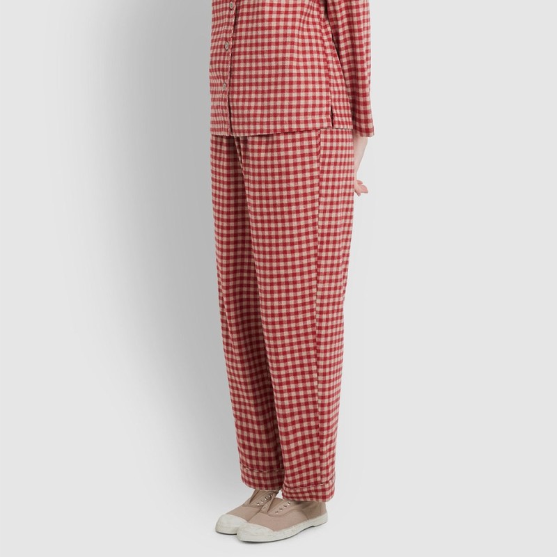 JAJU [JAJU/자주] 여 플란넬 파자마 세트_다크레드 [JAJU] Women's Flannel Pajama