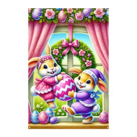 BlissYard Easter Bunny Window Cover Banner 31x47 Inch Easter Window Decoration Bunny Backdrop Photography Background Banner Spring Window Cover for Easter Spring Outdoor Decorations