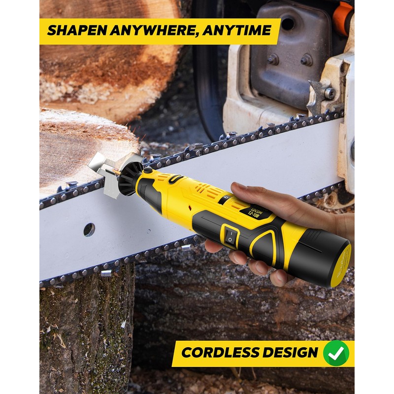 EzzDoo Electric Cordless Chainsaw Sharpener Kit - Portable 12V Chain