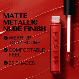 FOCALLURE Ultra Matte Liquid Lipstick,Longwear Rich Lip Colors,Easy to Create a Sexy Lips with High-grade Formula,Long Lasting Waterproof Lipstick Make Up,COQUELICOT