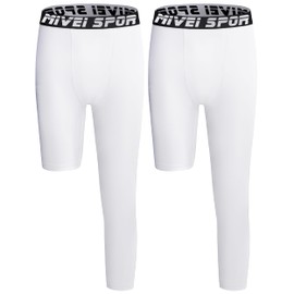 MIVEI Youth Boys One Leg Compression Pants - 3/4 Kids Basketball Tights Girls Football Soccer Leggings Sports Base Layer