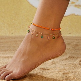 Daisy Anklet Bracelets for Women Gold Anklet Daisy Charms Ankle Bracelets Waterproof Summer Beach Dresses for Women 2025 Vacation