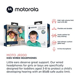 Auriculares Motorola Sound Moto JR200 - Auriculares sobre la Oreja con micrófono y límite de Volumen Seguro de 85 dB, Divisor de Audio, Auriculares con Cable.