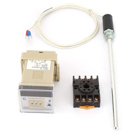 Temperature Controller, E5C4-R Digital Temp Controller Thermostat Switch 0~800℃ with K-Type Thermocouple Probe AC220V 5A, for Heating Incubation, Industrial