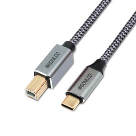 Sonilco High Speed 2.0 USB B to USB C Printer Cable 480 Mbps Universal Nylon Cord Compatible with MacBook Pro/Air MIDI Controller Piano Keyboard DAC Gray 1 Meter / 3.2 Feet Digital Wire